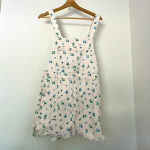 Floral Denim Short Overalls Shortalls